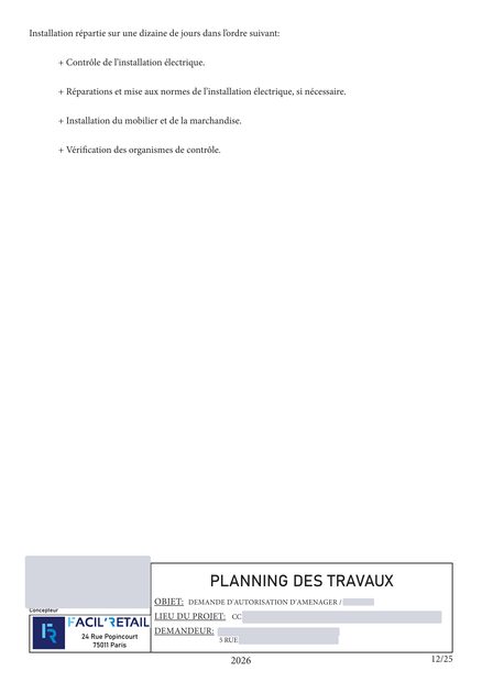 Planning des travaux