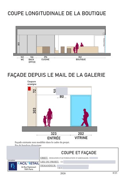 Coupe et façade